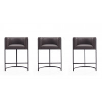 Manhattan Comfort 3-CS008-PE Cosmopolitan 33.8 in. Pebble and Black Metal Counter Height Bar Stool (Set of 3)